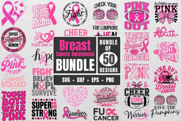 50 Breast Cancer Svg Mega Bundle Files for Graphics and Crafts